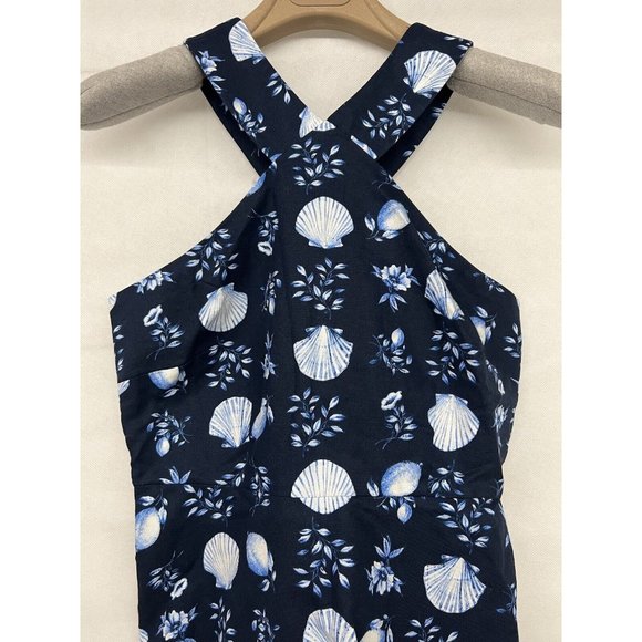 NEW Size 0P Beach  Ann Taylor Petite Shell Tile Cotton Linen Halter Flare Dress - Picture 3 of 4